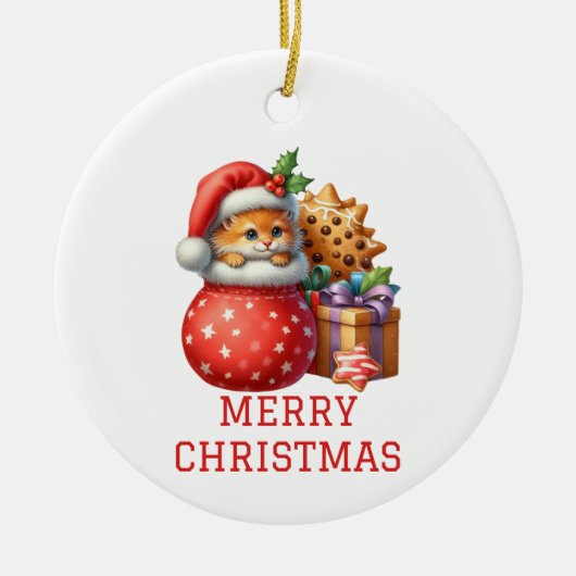 Cute Kitten Kerstmis Keramisch Ornament (Voorkant)