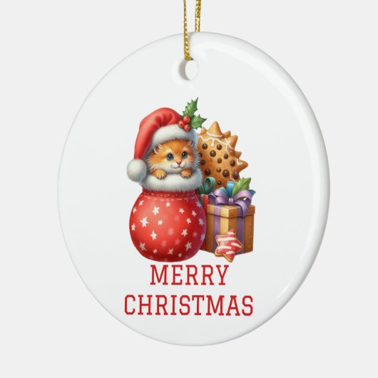 Cute Kitten Kerstmis Keramisch Ornament (Links)