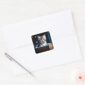 Cute Kitten Kerstmis Vierkante Sticker (Envelop)
