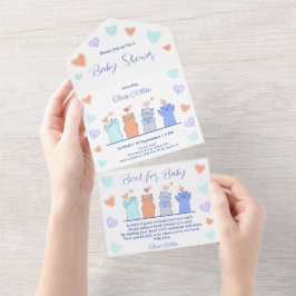 Cute Kitten Kitty Cats Hearts Baby shower All In One Uitnodiging