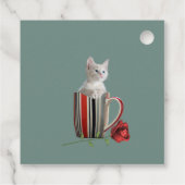 Cute kitten koffiefoto mok groene moderne bedankjes labels (Achterkant)