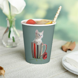 Cute kitten koffiefoto mok groene moderne papieren bekers