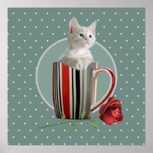 Cute kitten koffiefoto mok groene moderne poster (Voorkant)