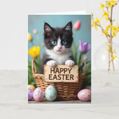 Cute Kitten Lente Vreugde Kaart (Gele Bloem)