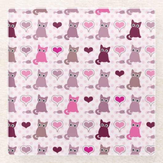 Cute kitten meisjespatroon glazen onderzetter (Voorkant)