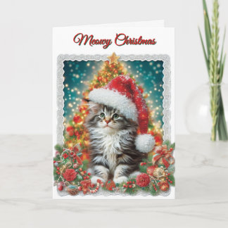 Cute Kitten Meowy Christmas Holiday Card Feestdagen Kaart