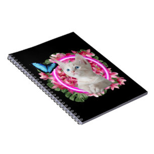 Cute Kitten met blauwe vlinder op neontropisch Notitieboek