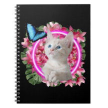 Cute Kitten met blauwe vlinder op neontropisch