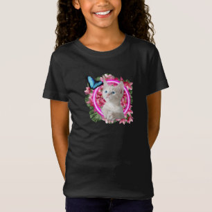  Cute Kitten met blauwe vlinder op neontropisch  T-shirt