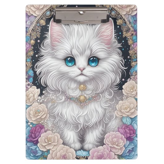 Cute Kitten met bloemen Klembord (Voorkant)