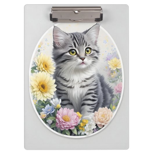 Cute Kitten met bloemen Klembord (Voorkant)
