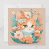 Cute Kitten met bloemen Notitiekaartje (Voorkant)