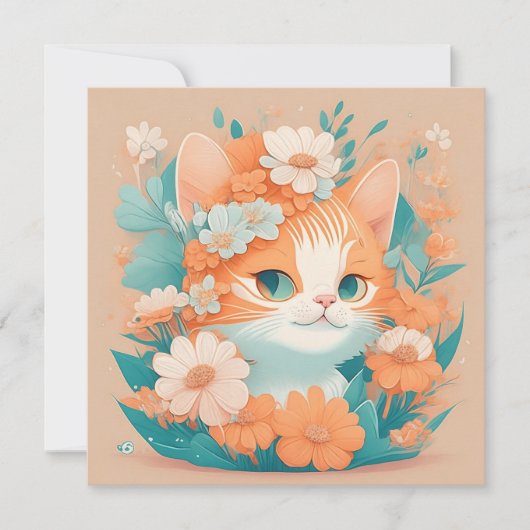 Cute Kitten met bloemen Notitiekaartje (Voorkant)