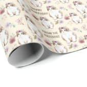 Cute Kitten met Flowers Pink Birthday Cadeaupapier (Rol Hoek)