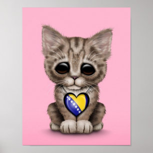 Cute Kitten met het hart van Bosnië-Herzegovina, r Poster