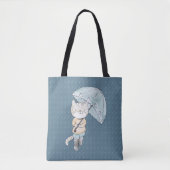 Cute Kitten met Umbrella in Rain-illustratie Tote Bag (Voorkant)