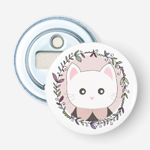 Cute Kitten, omgevormd door bloemen Button Flesopener