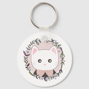 Cute Kitten, omgevormd door bloemen Sleutelhanger