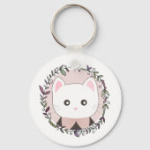 Cute Kitten, omgevormd door bloemen Sleutelhanger (Achterkant)