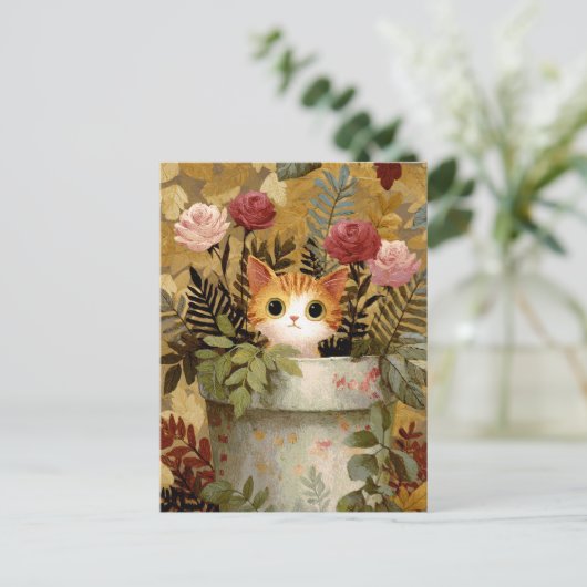 Cute Kitten Peeking From a Pot Briefkaart (Staand voorkant)