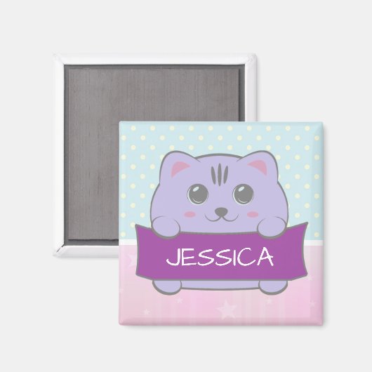 Cute Kitten Personalised Polka Dot Magneet (Voorkant / Achterkant)