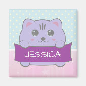 Cute Kitten Personalised Polka Dot Magneet (Voorkant)