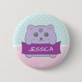 Cute Kitten Personalised Polka Dot Ronde Button 5,7 Cm (Voorkant)