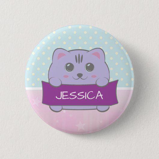 Cute Kitten Personalised Polka Dot Ronde Button 5,7 Cm (Voorkant)