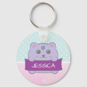 Cute Kitten Personalized Polka Dot Sleutelhanger (Voorkant)