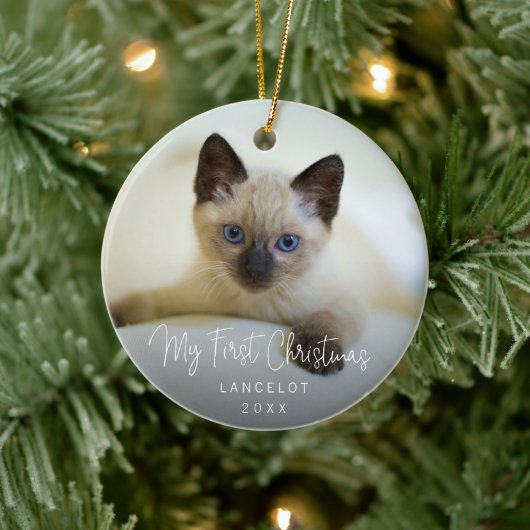 Cute Kitten Photo Cat First Kerstmis Keramisch Ornament (Boom)