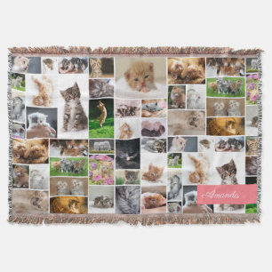 Cute Kitten Photo Montage Coral Pink Cat Deken
