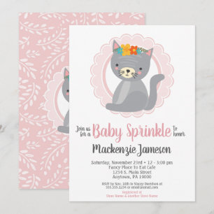 Cute Kitten Pink Girls Baby Sprinkle Invitation Kaart