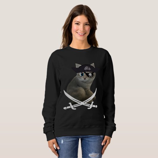 Cute Kitten Pirate wearing eye patch hat fun cat Trui (Voorkant volledig)