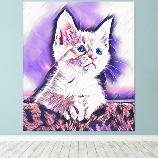 Cute Kitten Portrait Digital Art Painting Canvas Afdruk (Insitu (Houten vloer))