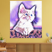 Cute Kitten Portrait Digital Art Painting Canvas Afdruk (Insitu (Woonkamer))