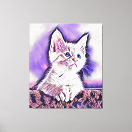 Cute Kitten Portrait Digital Art Painting Canvas Afdruk