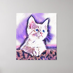 Cute Kitten Portrait Digital Art Painting Canvas Afdruk