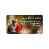 Cute kitten red gifbox kleurrijke feestelijke gewo etiket (Voorkant)