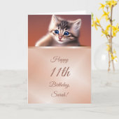 Cute Kitten | Roos Gold Girls Birthday Kaart (Gele Bloem)