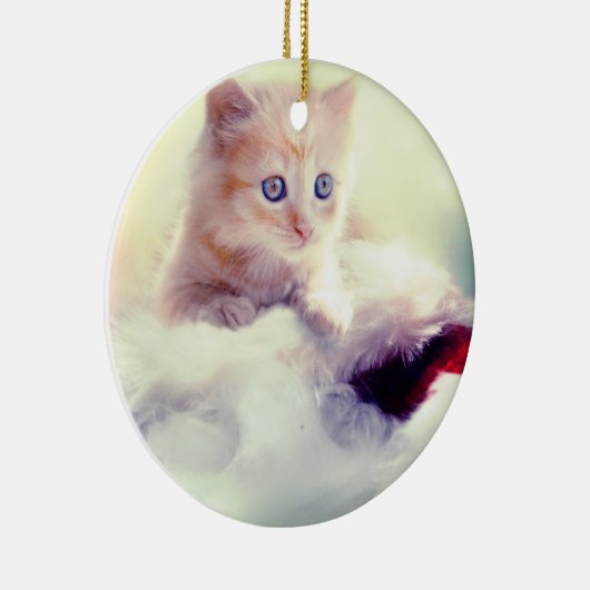 Cute Kitten Round-kerstdecoratie Keramisch Ornament (Rechts)