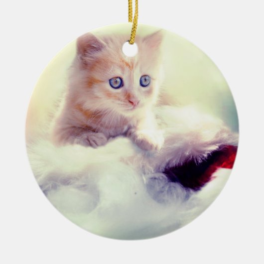 Cute Kitten Round-kerstdecoratie Keramisch Ornament (Voorkant)