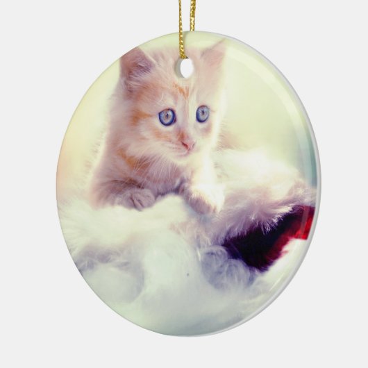 Cute Kitten Round-kerstdecoratie Keramisch Ornament (Links)