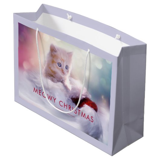 Cute Kitten rust op een kerstman met kerstmis Groot Cadeauzakje (Achterkant Gekanteld)