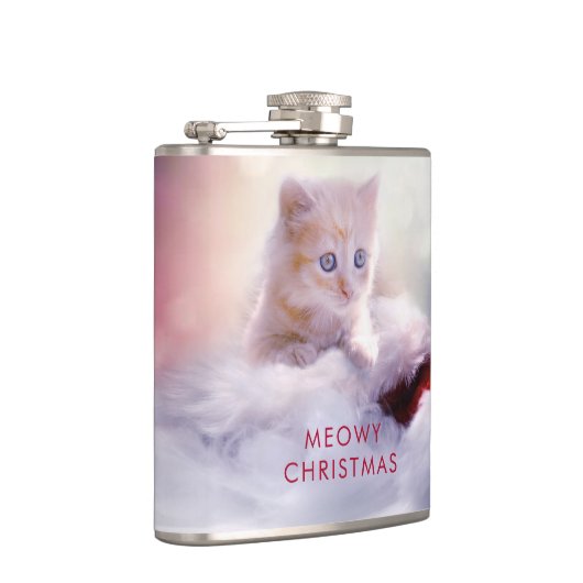 Cute Kitten rust op een kerstman met kerstmis Heupfles (Rechts)