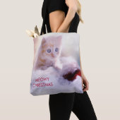 Cute Kitten rust op een kerstman met kerstmis Tote Bag (Dichtbij)