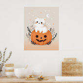 Cute Kitten Sitting On Pumpkin Modern Halloween Poster (Keuken)