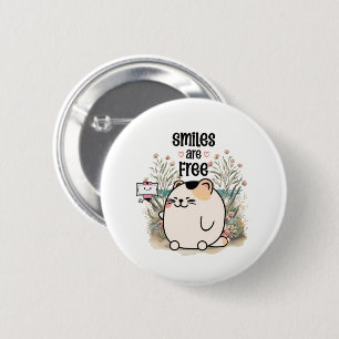 Cute Kitten "Smiles Are Free" Positieve Boodschap Ronde Button 5,7 Cm