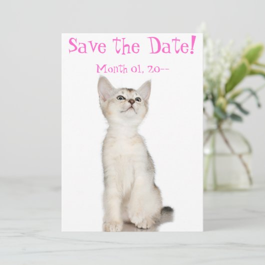 Cute Kitten sparen de Mededelingen van de Datum Save The Date (Staand voorkant)