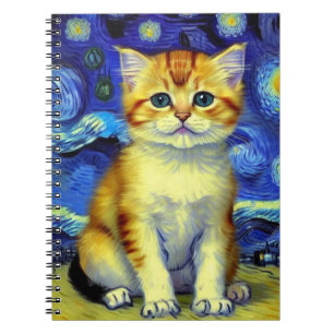Cute Kitten Sterrennacht Van Gogh Notitieboek