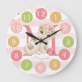 Cute Kitten Sweet Monogram Colorful Large Clock Grote Klok